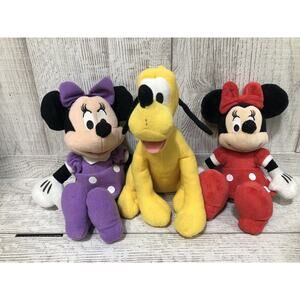 Disney Mickey Mouse & Friends (2) Minnie Mouse 9-10” Plush Pluto (1) Excellent